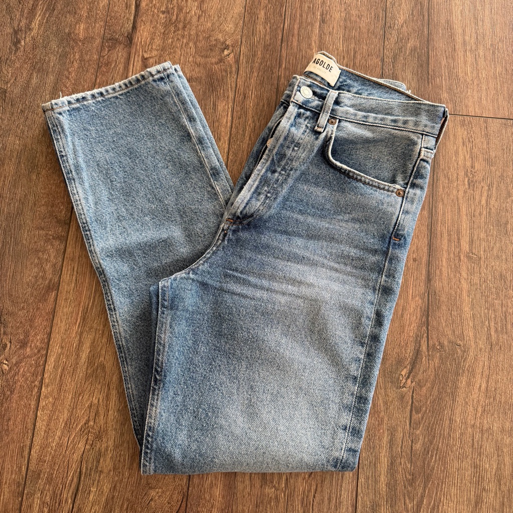 Agolde 90’s High Rise Straight Jeans In Dark Fade Wash Denim | Size 23